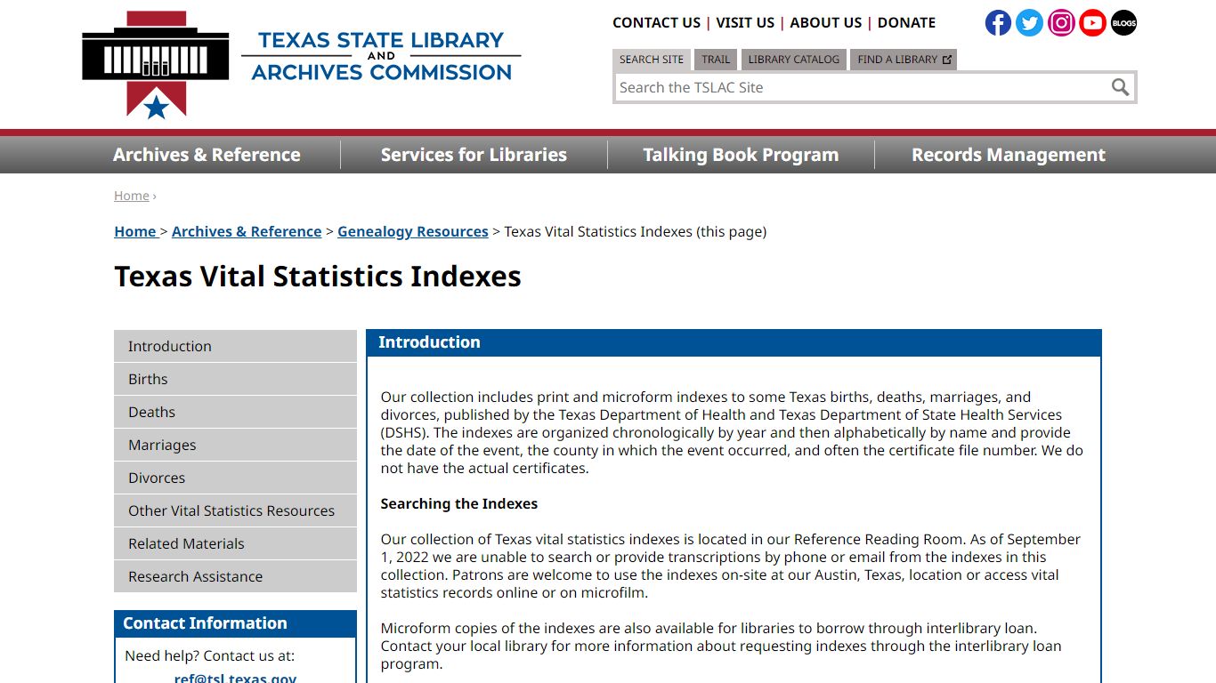 Texas Vital Statistics Indexes | TSLAC - Texas State Library and ...